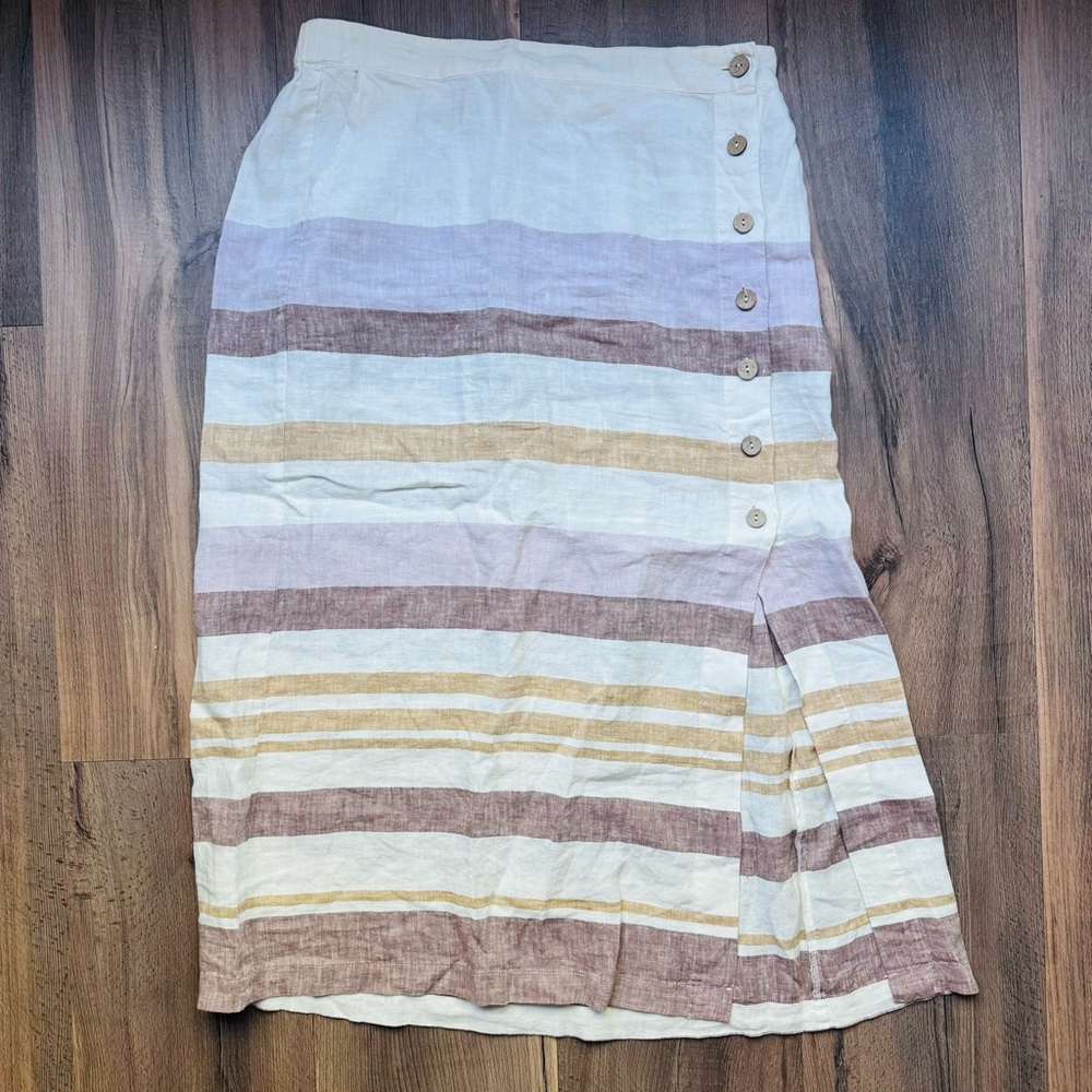 Rachel Zoe 100% Linen striped midi skirt size XL